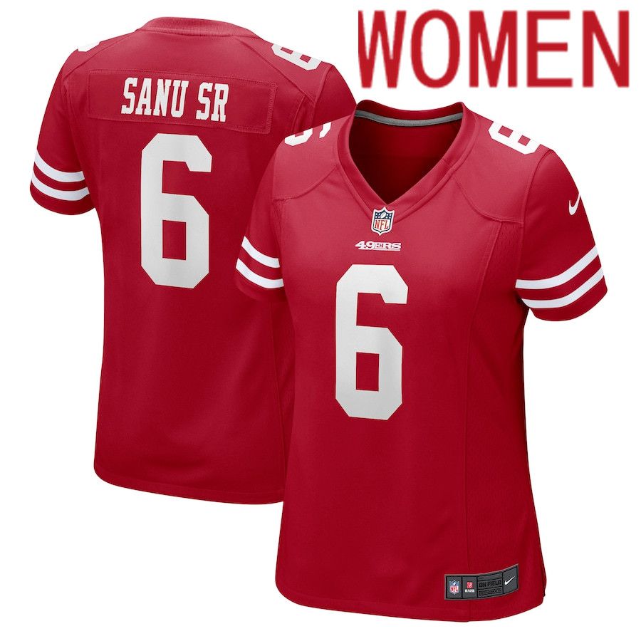 Women San Francisco 49ers #6 Mohamed Sanu Sr. Nike Scarlet Game NFL Jersey->women nfl jersey->Women Jersey